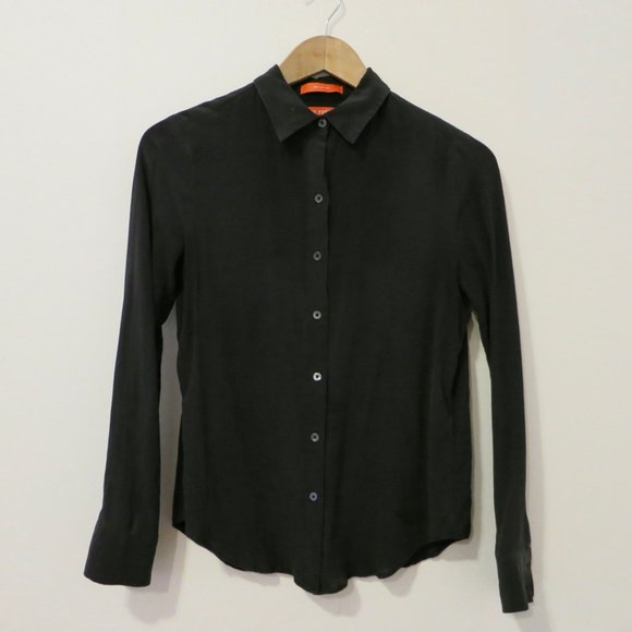 🌼 Black crepe de chine silk blouse shirt - Picture 3 of 4